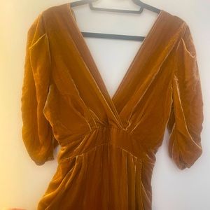 BRAND NWT Free People Gold Velvet Onesie Jumpsuit WITH POCKETS!